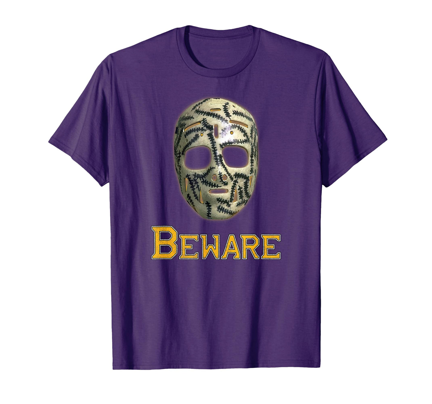Classic 70s Hockey Mask Boston Cheevers Stitches Beware Game T-Shirt