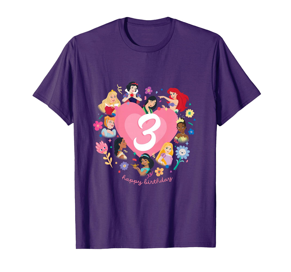 Disney Princess Heart 3 Years Old Happy Third Birthday T-Shirt