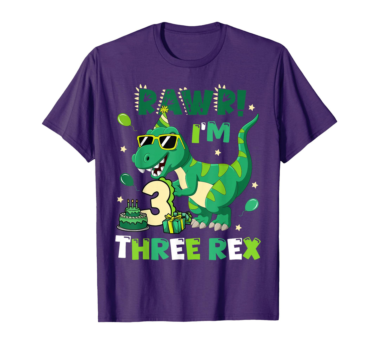 Kids Three Rex Birthday Party Outfit Dinosaur 3 Year Old Boy T-Shirt