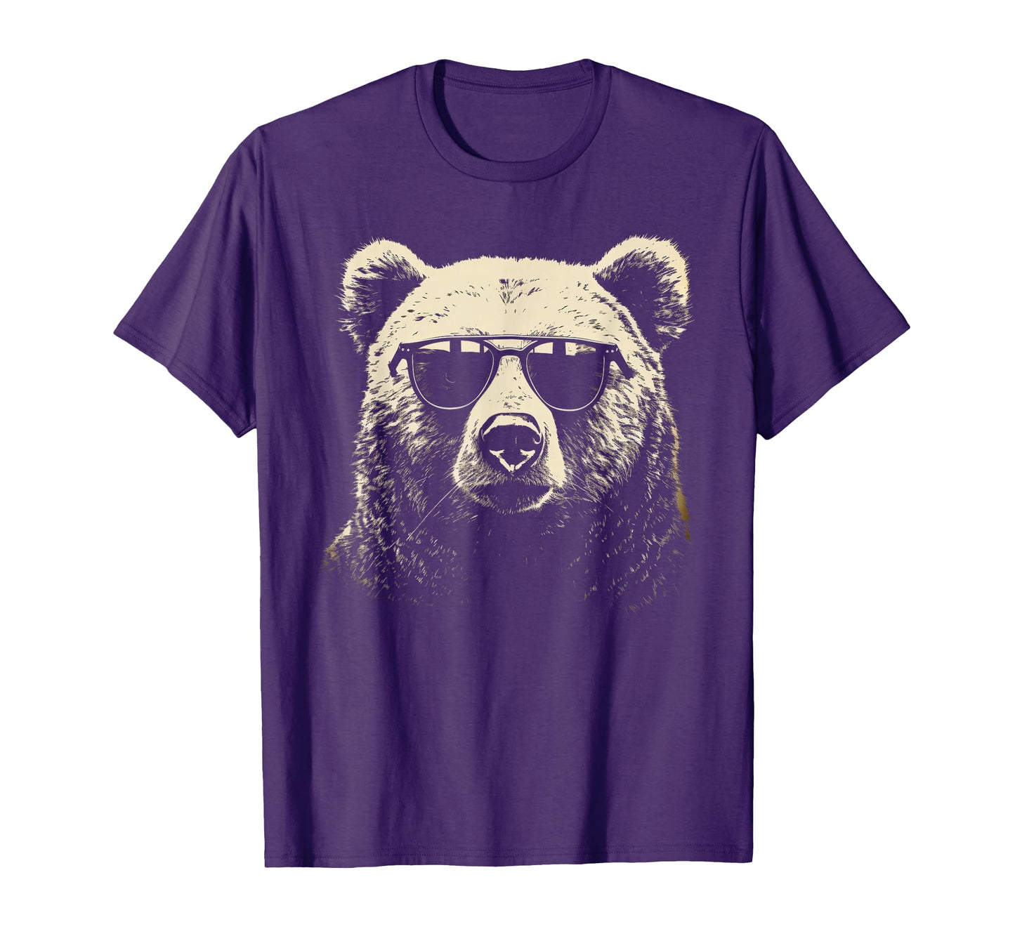 Funny Grizzly Bear Stencil With Sunglasses Punk Rock Art T-Shirt