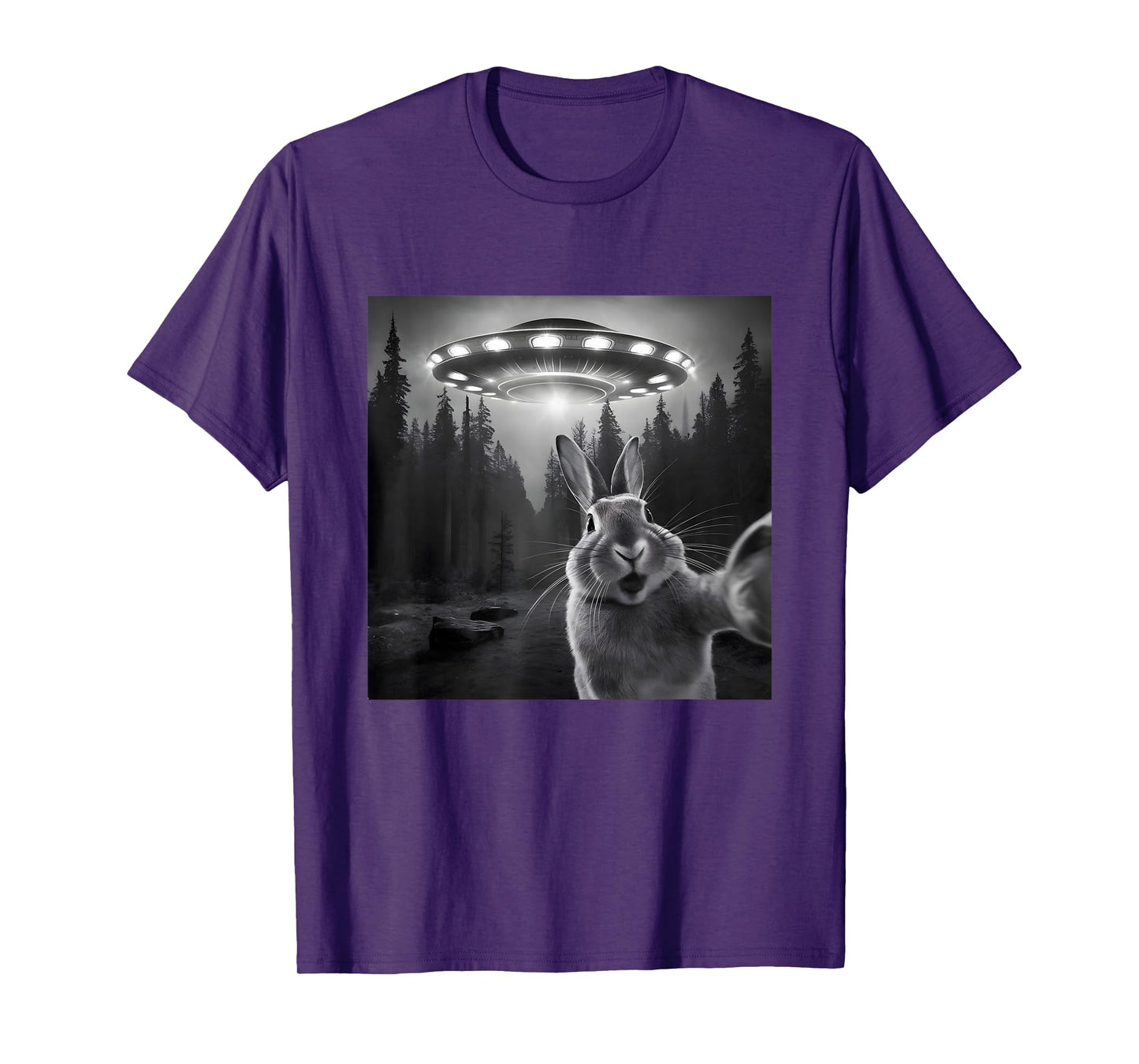 Rabbit Selfie With UFO - Funny Bunny Graphic Alien Lover T-Shirt