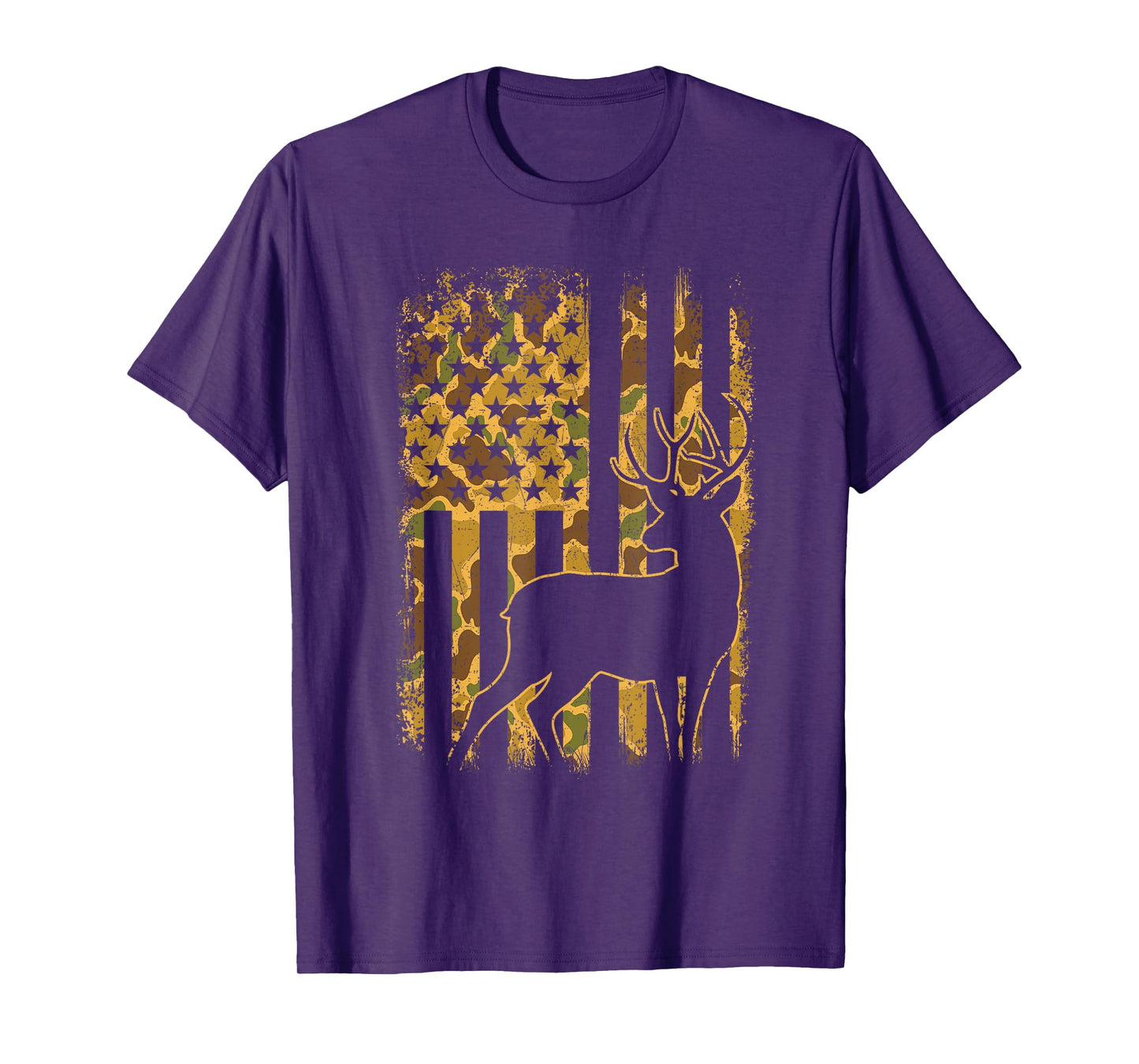 Camo US Flag Deer - Buck Hunting Lover Big Game Hunter T-Shirt