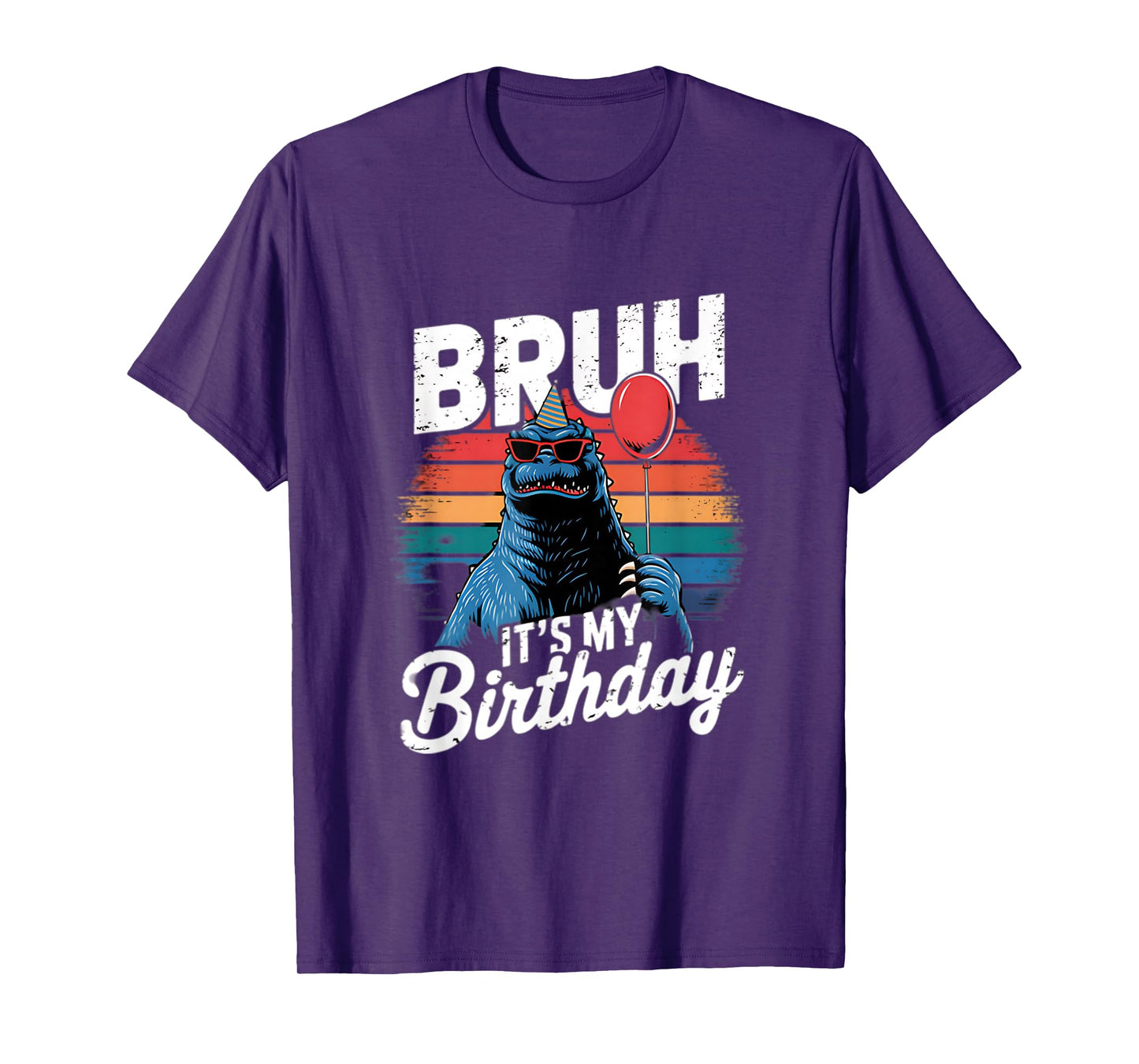 Bruh It's My Birthday Japanese Kaiju Monster Retro Sunset T-Shirt