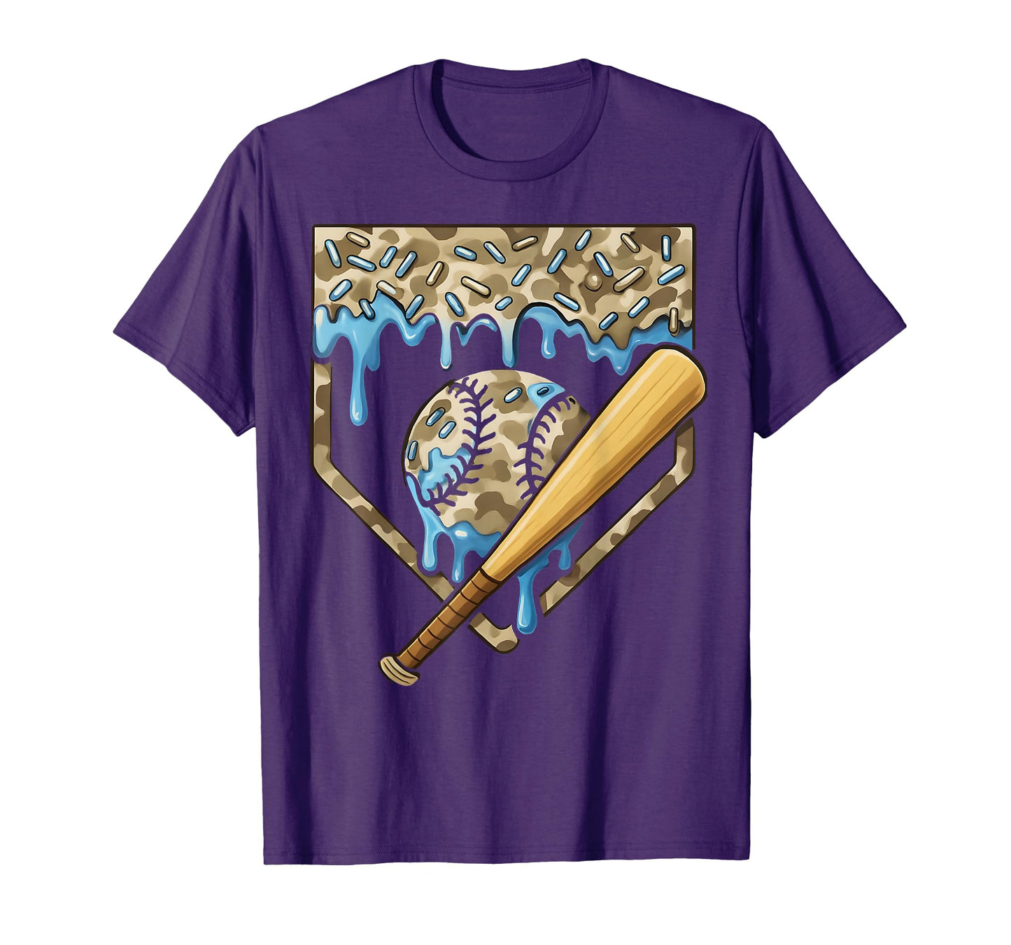Baseball Drip Camo Baseball Home Plate Bat Boys Sports T-Shirt