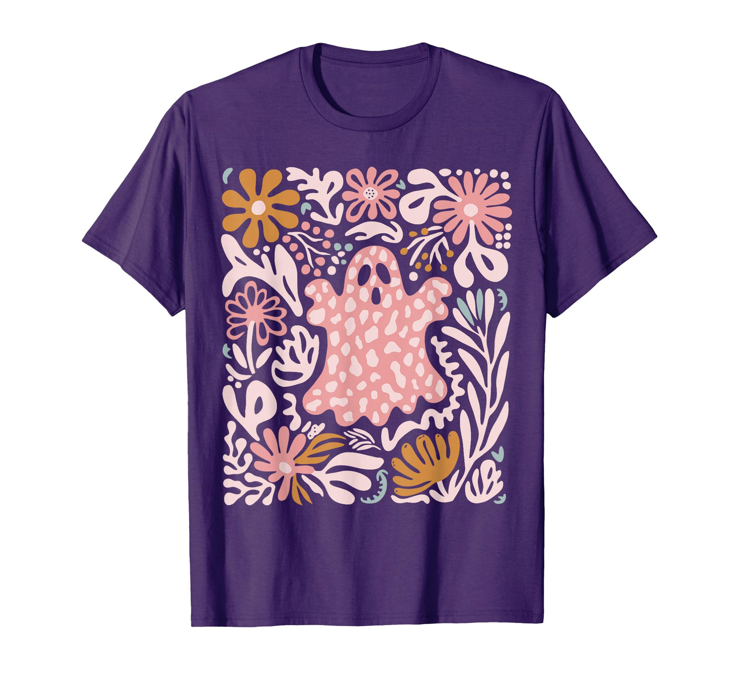 Boho Floral Fall Boho Ghost Cute Halloween Women Girl T-Shirt