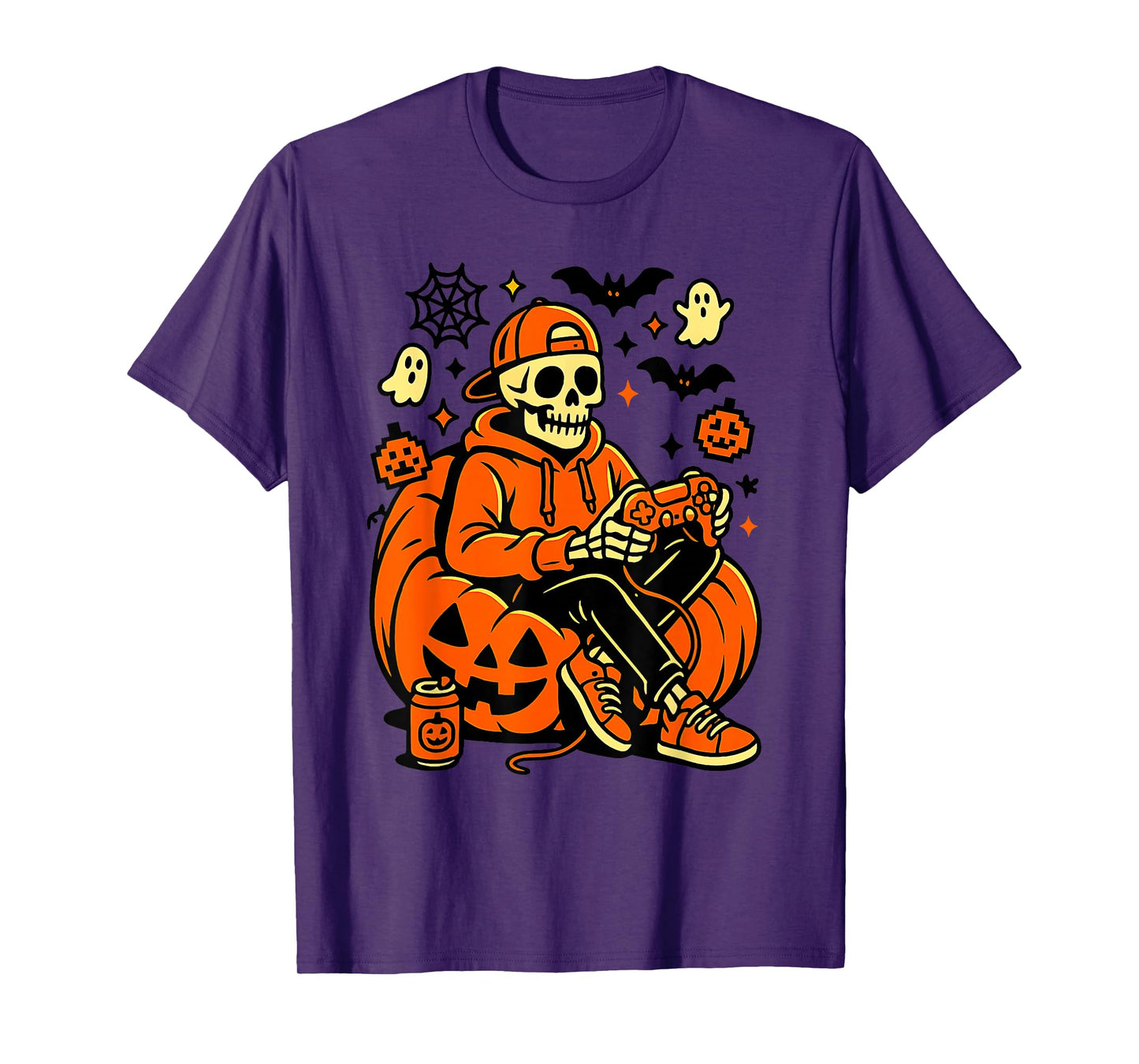 Skeleton Halloween Skeleton Gamer Video Gaming Boys Men Kids T-Shirt