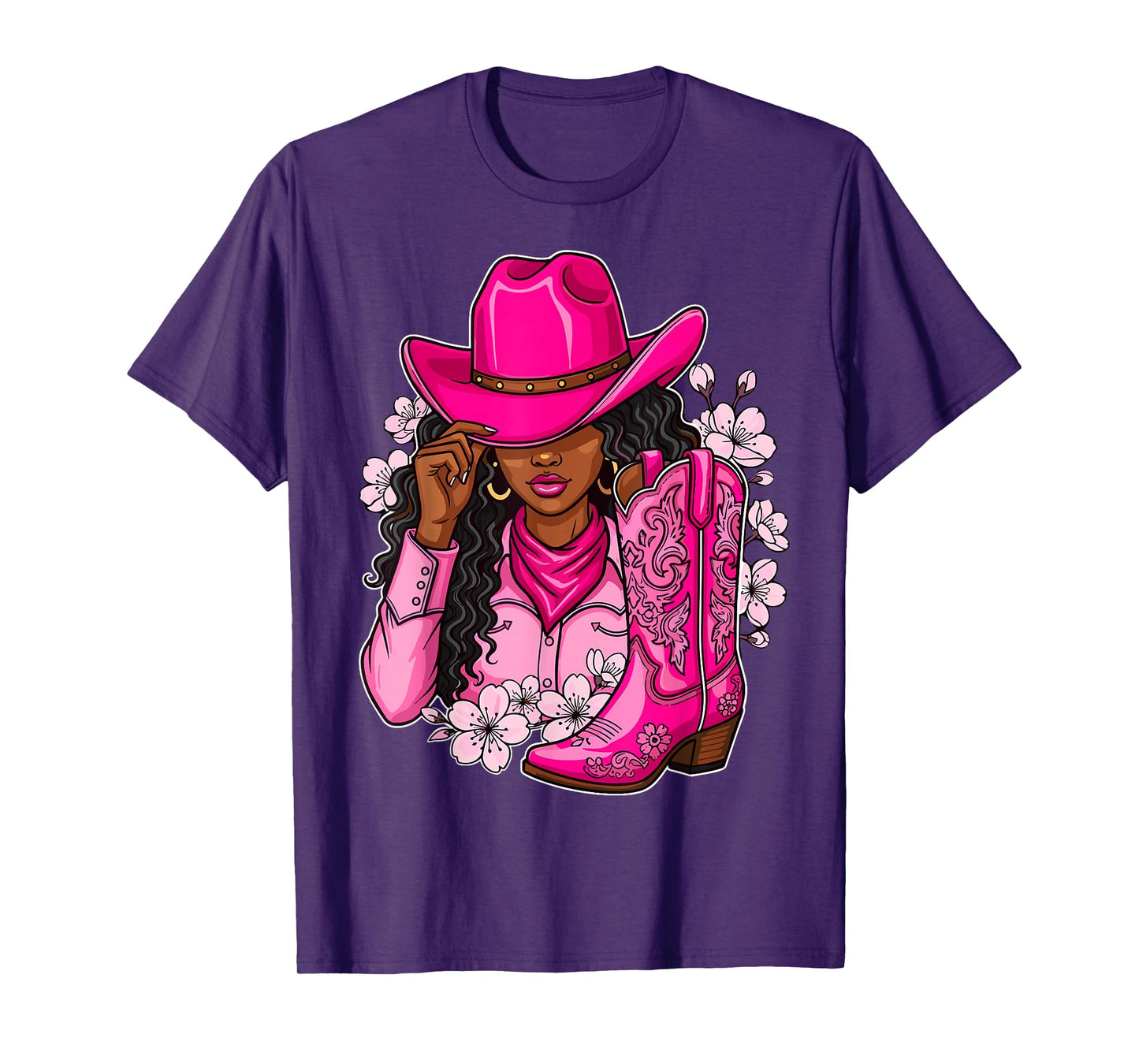 Melanin Cowgirl Western Boots Afro Western Rodeo T-Shirt