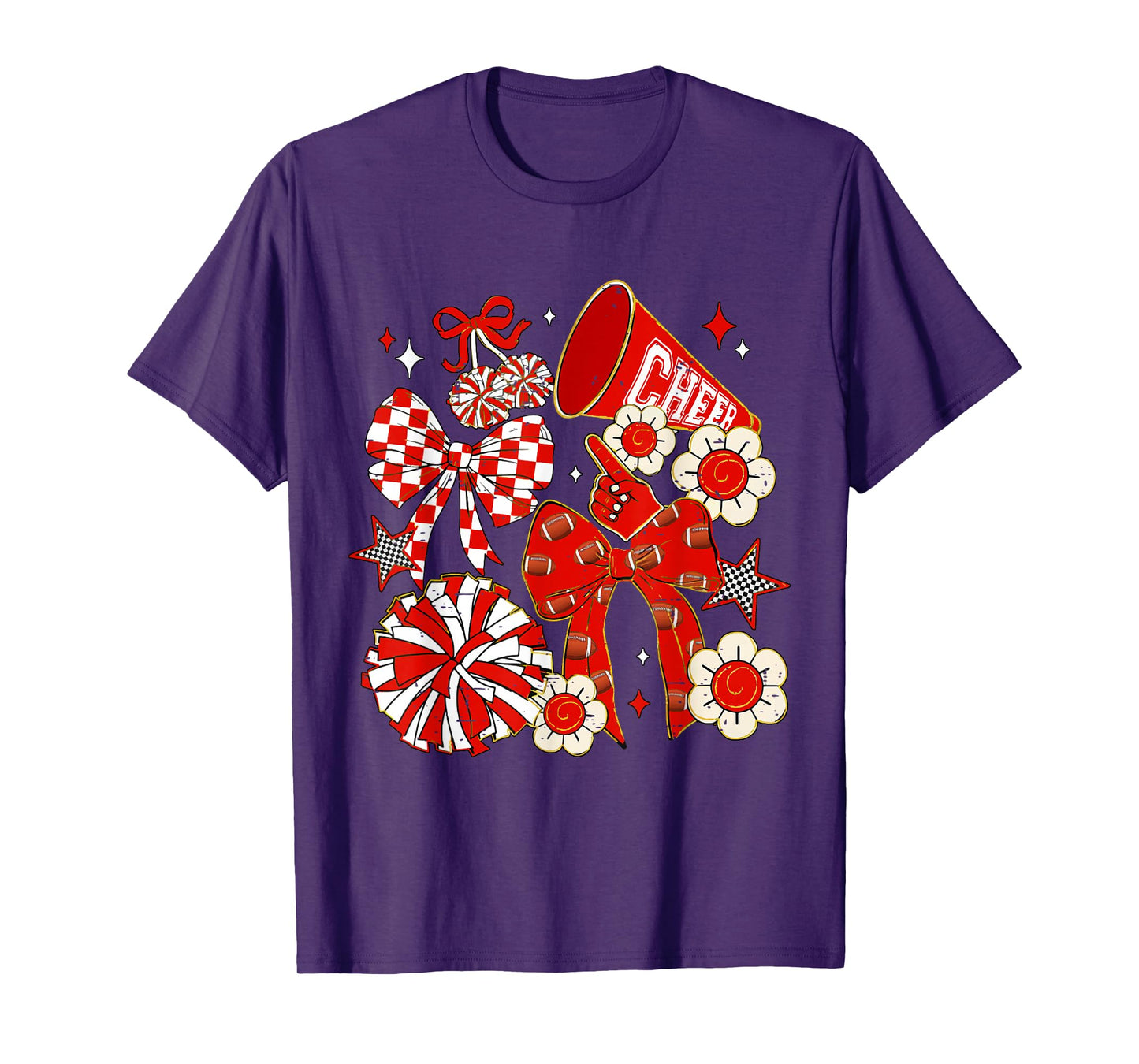 Coquette Bow Red Cheer Mom Game Day Football Cheerleader T-Shirt