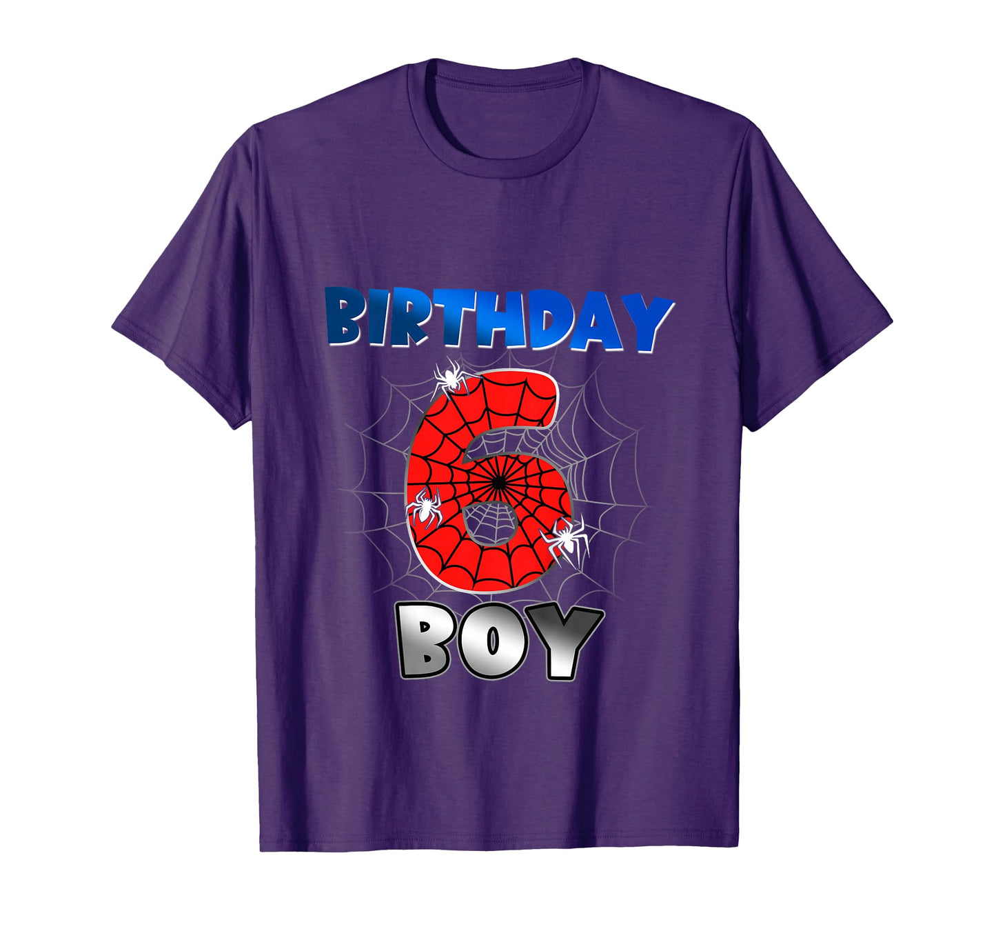 Kids Birthday Boy 6th Birthday Spider Theme Party 6 Year Old Boys T-Shirt