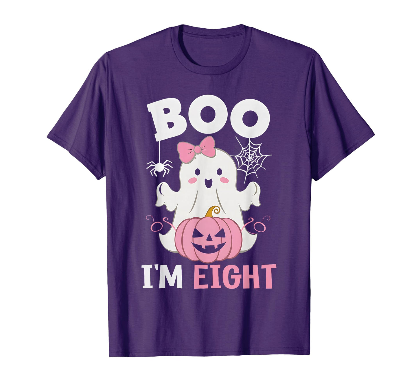 Ghost Boo I'm Eight Year 8th Birthday Girls Halloween Groovy T-Shirt