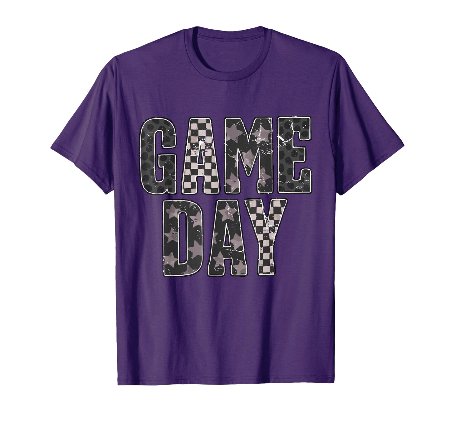 Checkered Game Day Football Team Sport Cute Touchdown Season T-Shirt