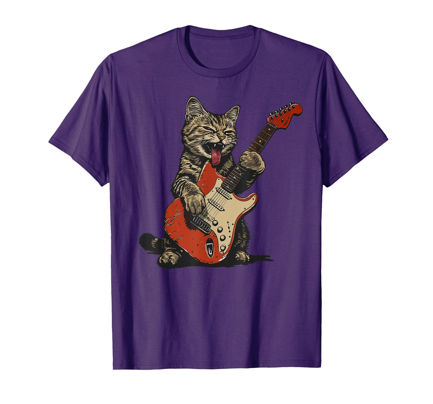 Rock and Roll Guitar Cat Vintage ROCK Guitarist Cat Men Women Girls Kids T-Shirt