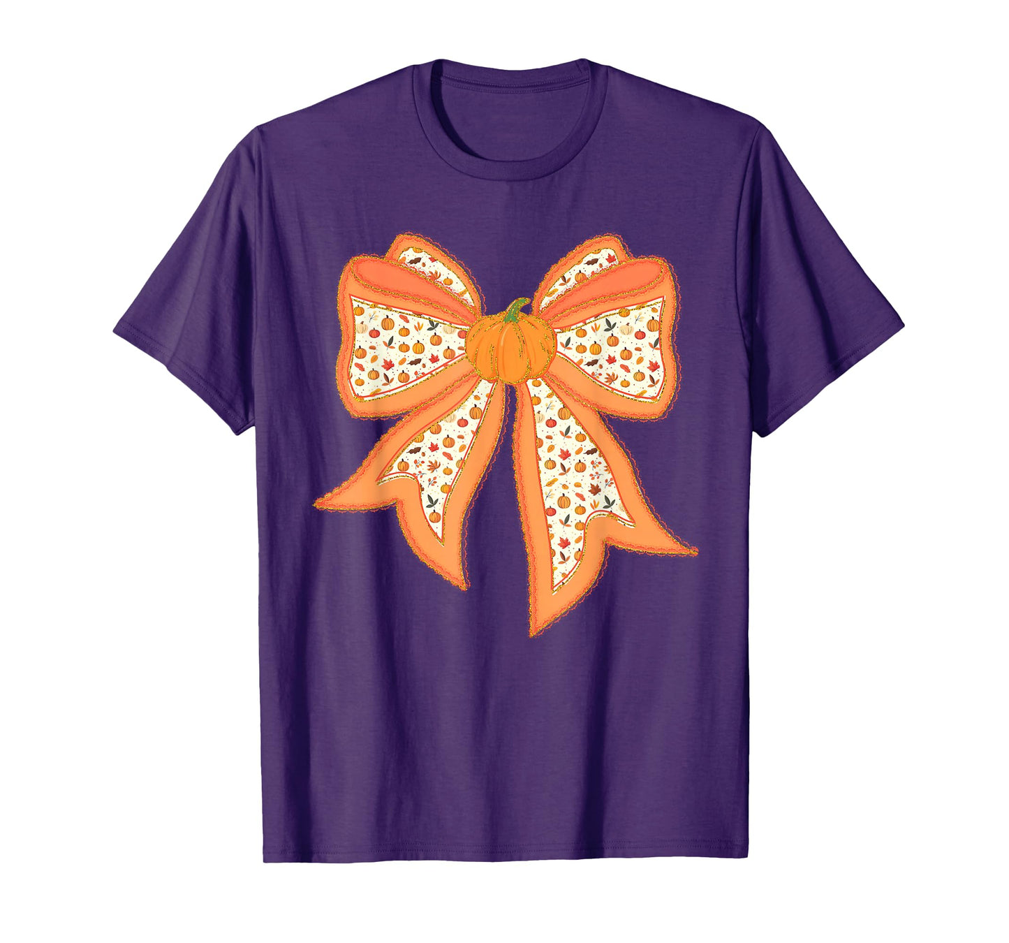 Coquette Bow Pumpkin Thanksgiving Autumn Fall Y'all Leaves T-Shirt
