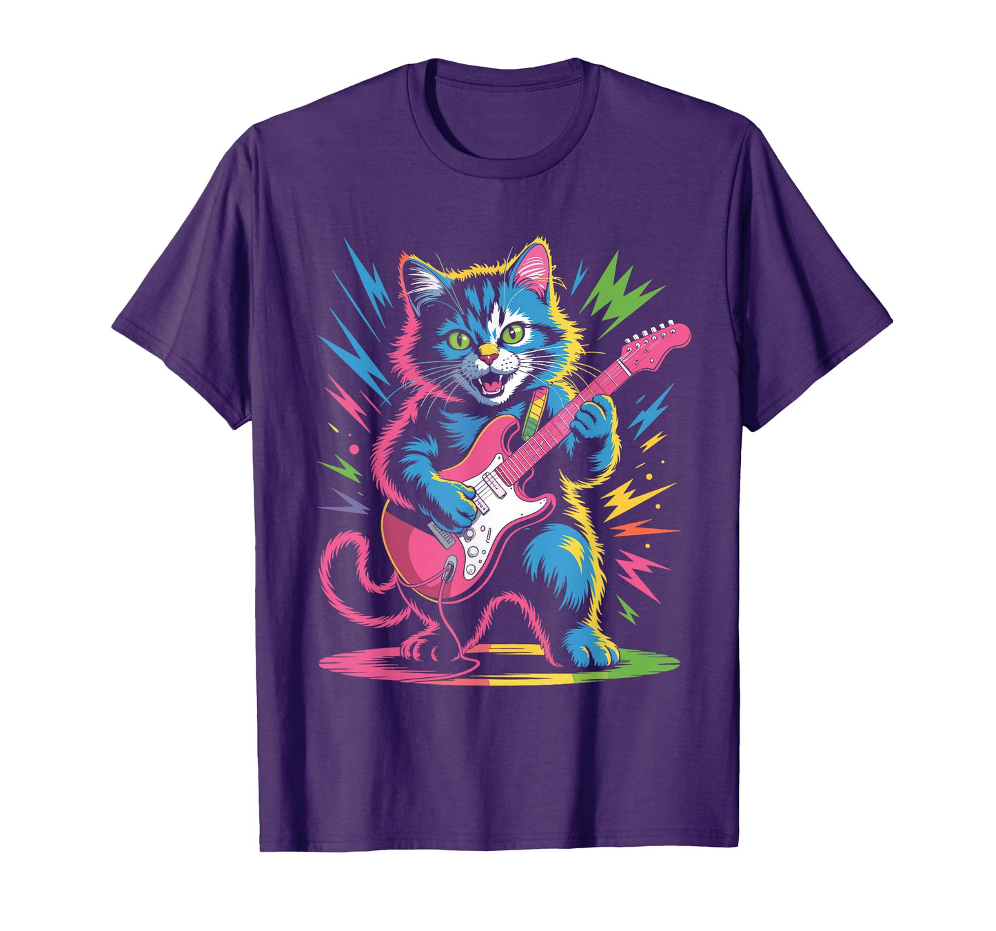 Rock Star Cat Playing Electric Guitar Roll Men Women Kids T-Shirt
