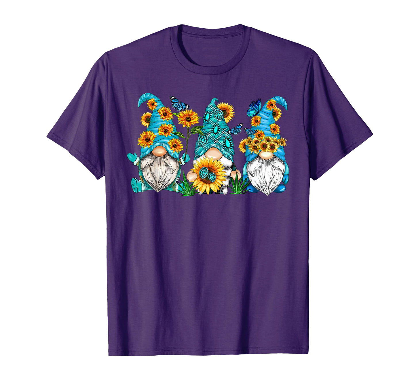 Cute Gnomes With Sunflower Butterfly Gardeners Summer Floral T-Shirt