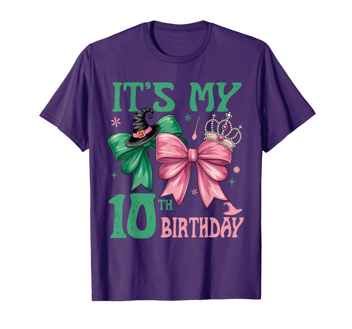 Birthday Girl It's My 10th Birthday Witch Pink And Green T-Shirt