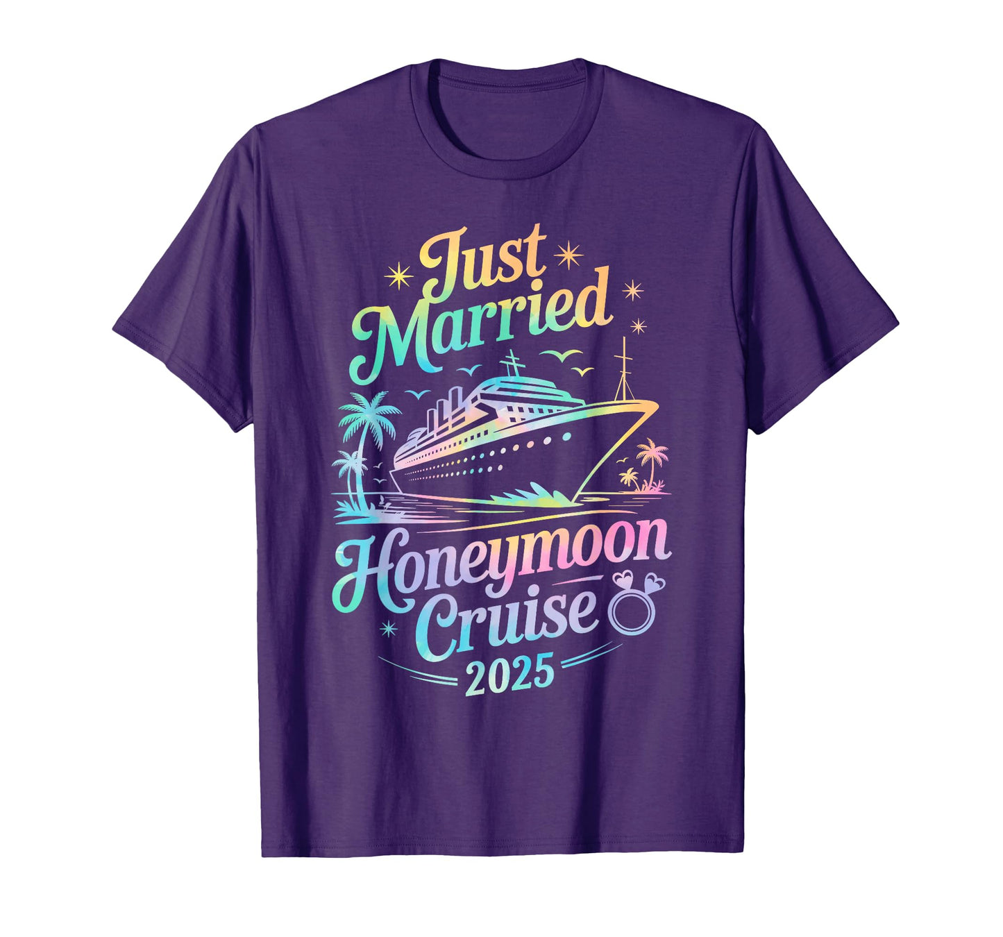 Cute Just Married Honeymoon Cruise 2025 Newlyweds Couples T-Shirt