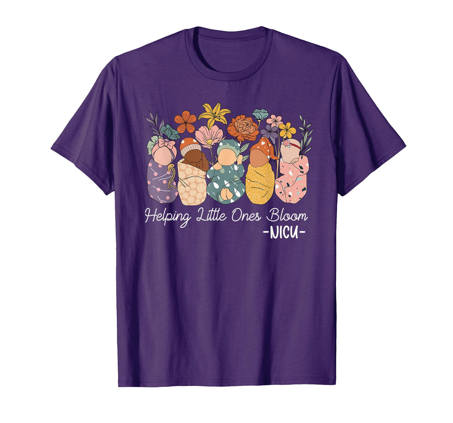 Retro Groovy Helping Little Ones Bloom NICU Nurse T-Shirt