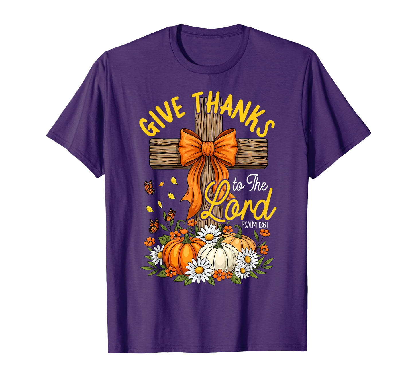 Give Thanks to The Lord Pumpkin Bow Thanksgiving Christian T-Shirt