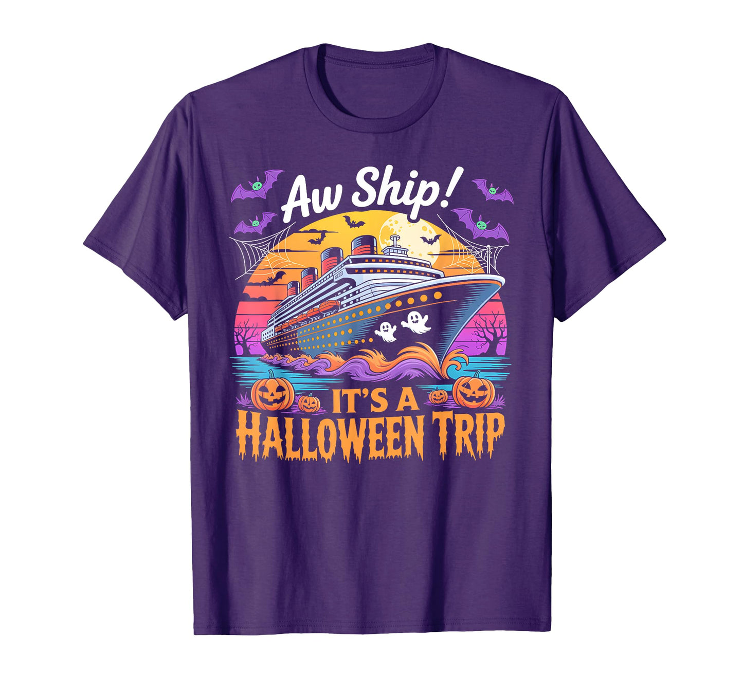 Aw Ship It’s a Halloween Trip Funny Cruise Ghost Costume Tee T-Shirt