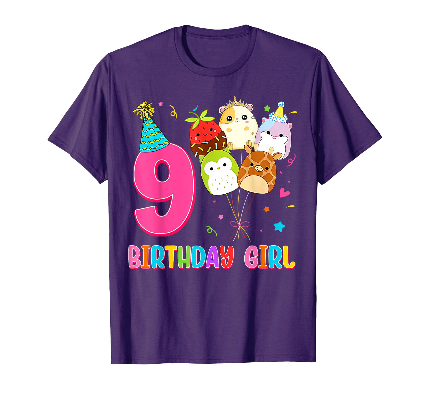Birthday Girl Squish Squad 9 Years Old Cute 9th Birthday T-Shirt