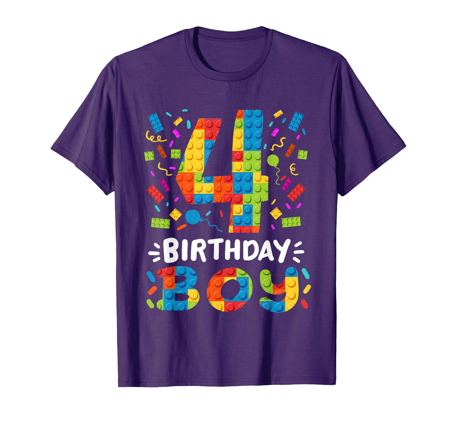 Kids 4 Years Old Building Blocks Builder 4th Birthday Boys T-Shirt