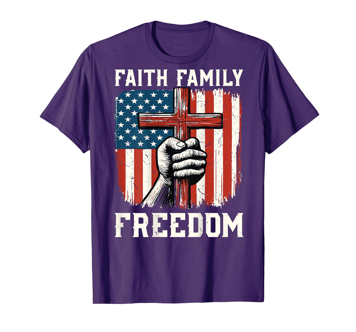 Faith Family Freedom American Flag Christian Patriotic Cross T-Shirt