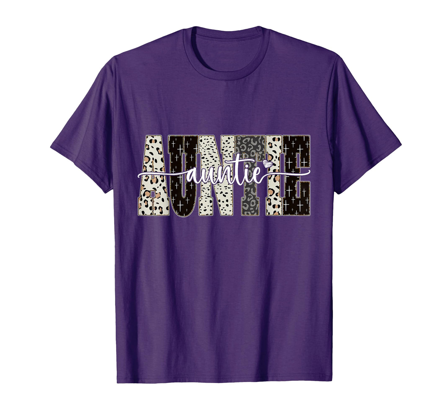 Auntie Bible Leopard Cross Faith and Love Christian Women T-Shirt