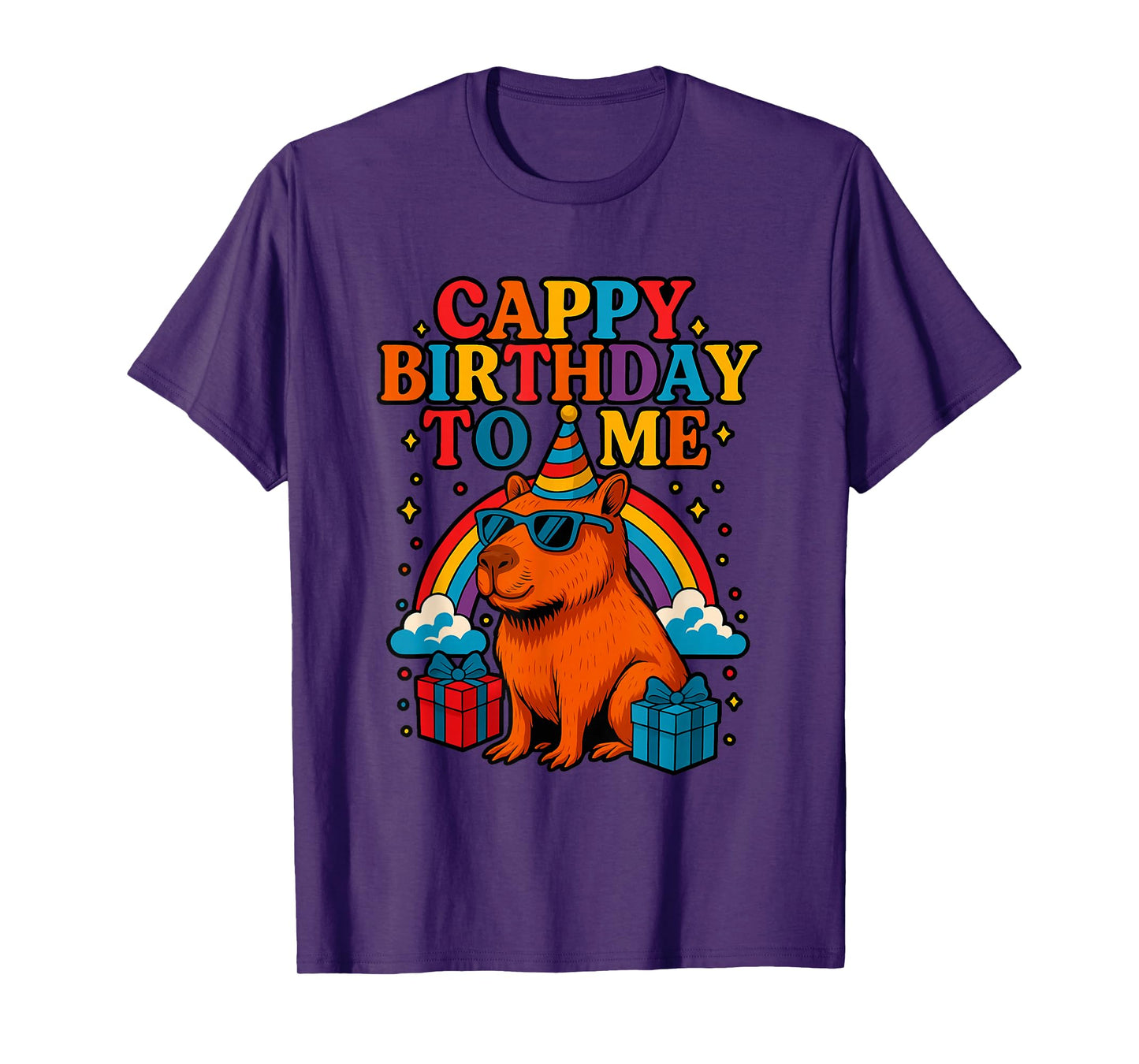 Cappy Birthday to Me Cool Capybara Rainbow Birthday Party T-Shirt