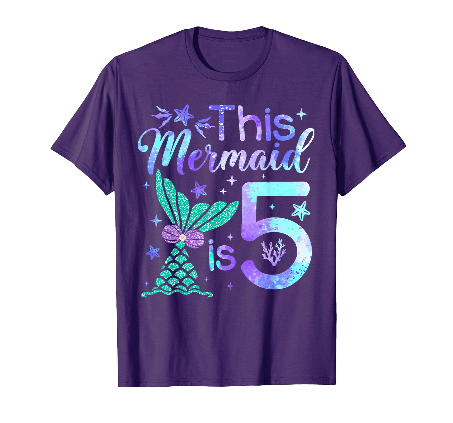 This Mermaid Is 5 Year Old Girls Kids 5th Birthday Mermaid T-Shirt