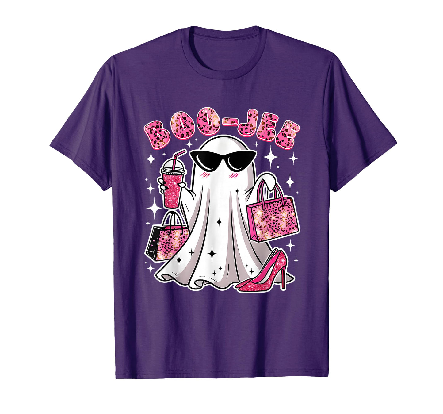 Pink Leopard Boo JEE Boujee Coffee Ghost Halloween T-Shirt