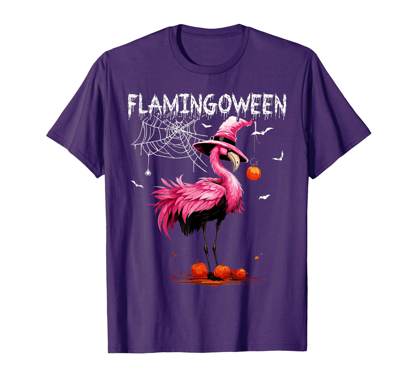 Flamingoween Pink Flamingo Witch Hat Pumpkin Halloween T-Shirt