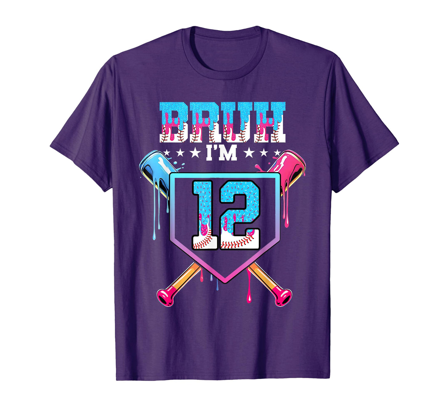 Bruh 12th Birthday Boy Baseball Ice Cream Drip T-Shirt