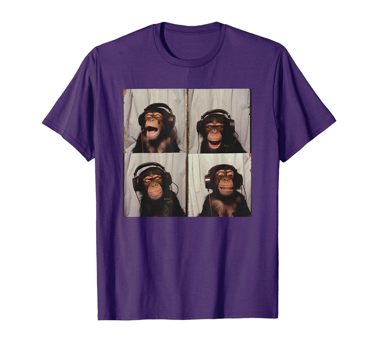 Monkey Wearing Headphones Art Chimp Animal Photobooth T-Shirt