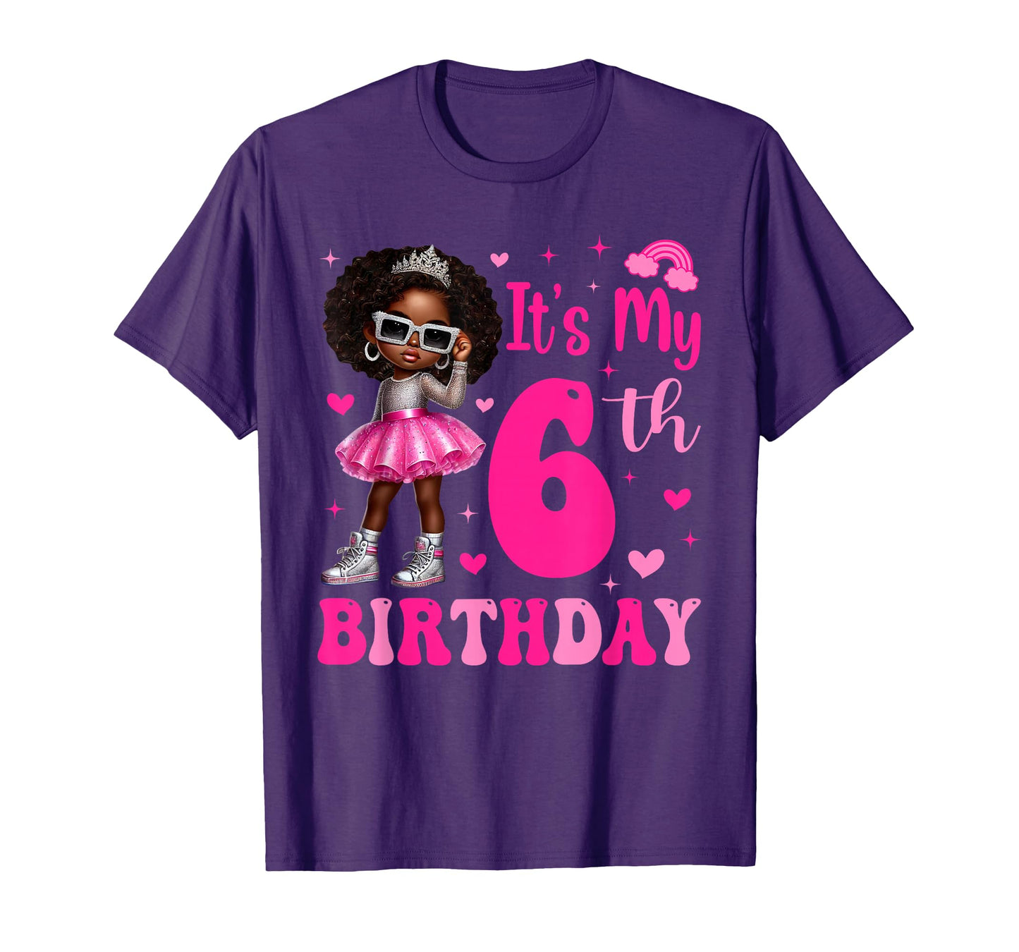 6 Years Old Black Kids It's My 6th Birthday Black Girl T-Shirt