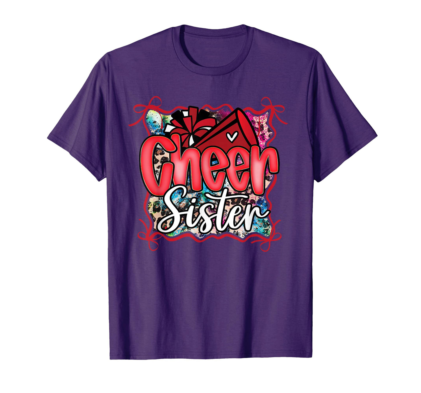 Leopard Rainbow Coquette Cheer Sister Cheerleader Bow Girl T-Shirt