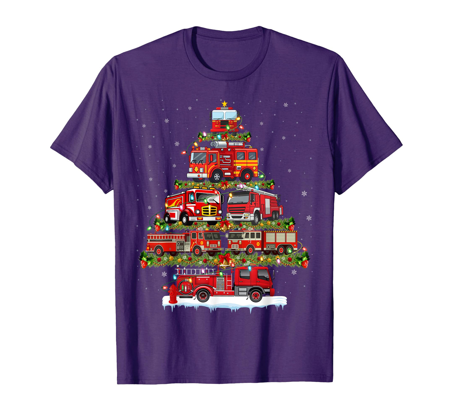 Fire Truck Xmas Lights Firefighter Fire Truck Christmas Tree T-Shirt
