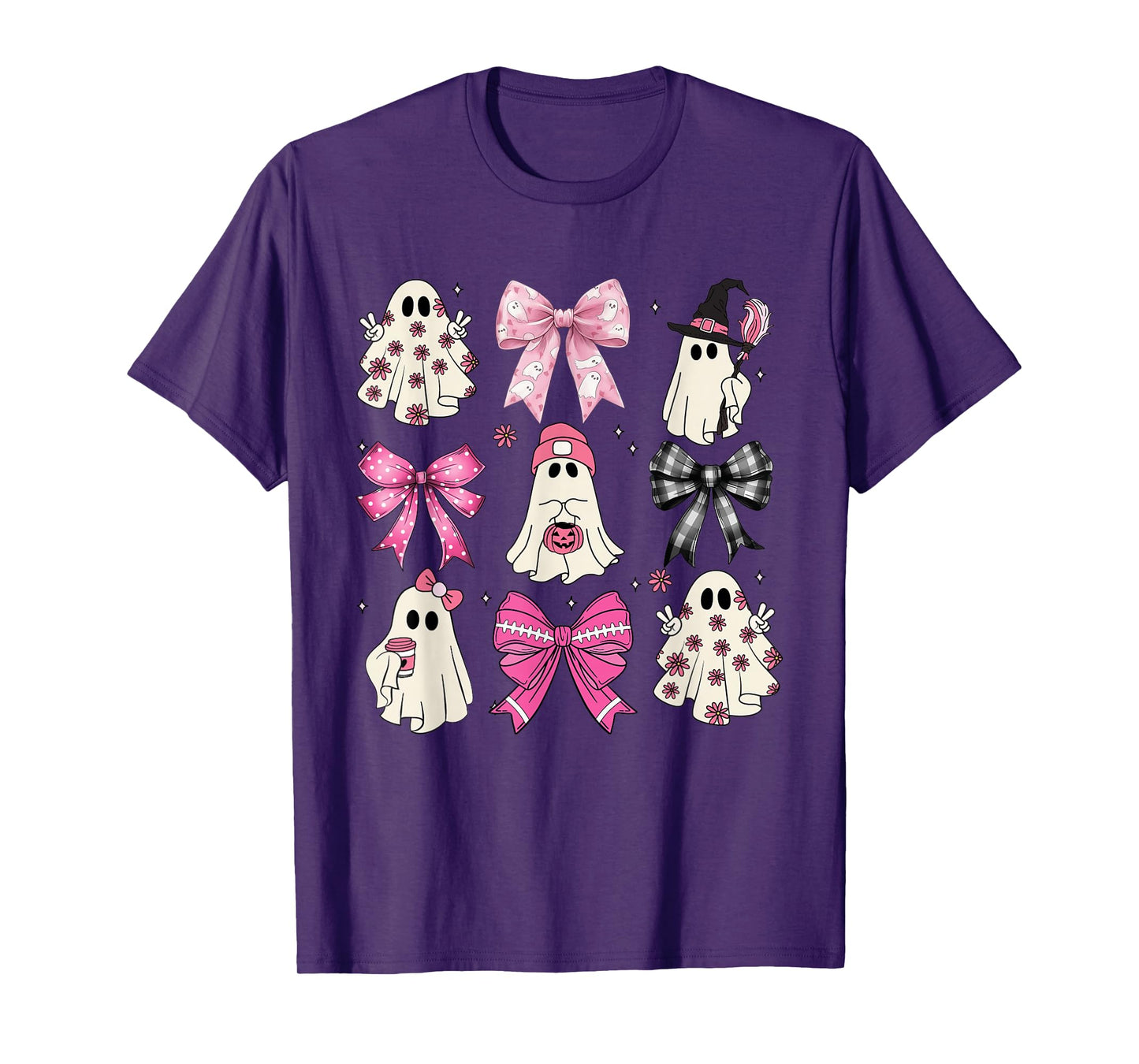 Spooky Vibes Pink Ghost Preppy Halloween Women Girls Kids T-Shirt