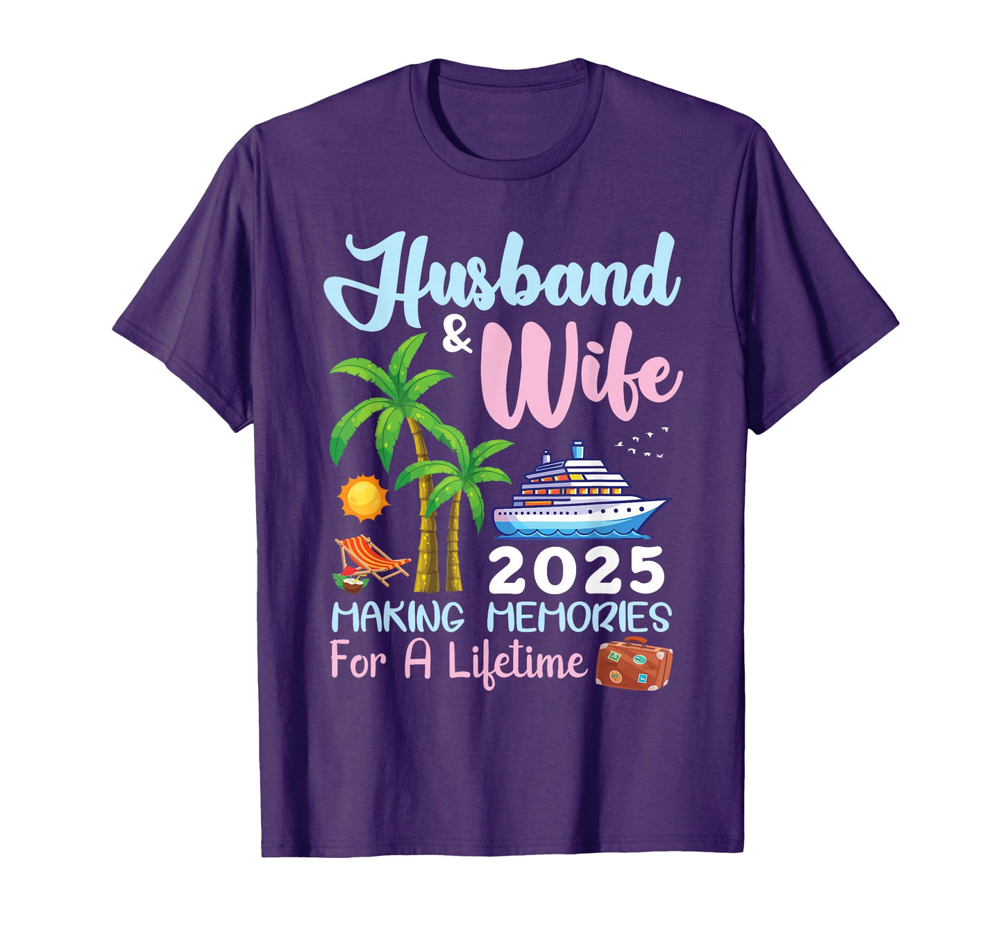 B2Shop Happy New Trip Husband & Wife 2025 Making Memories Cruise T-Shirt - Black, Small, Unisex-Adults, Short Sleeve, T-Shirt, All Seasons, Letter Print, Christmas