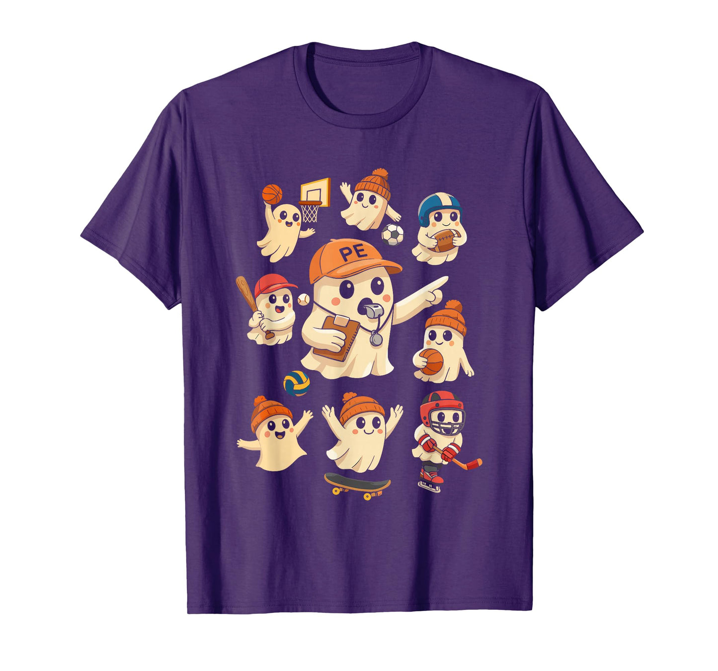 Halloween PE Teacher Ghost Playing Sports Physical Education T-Shirt