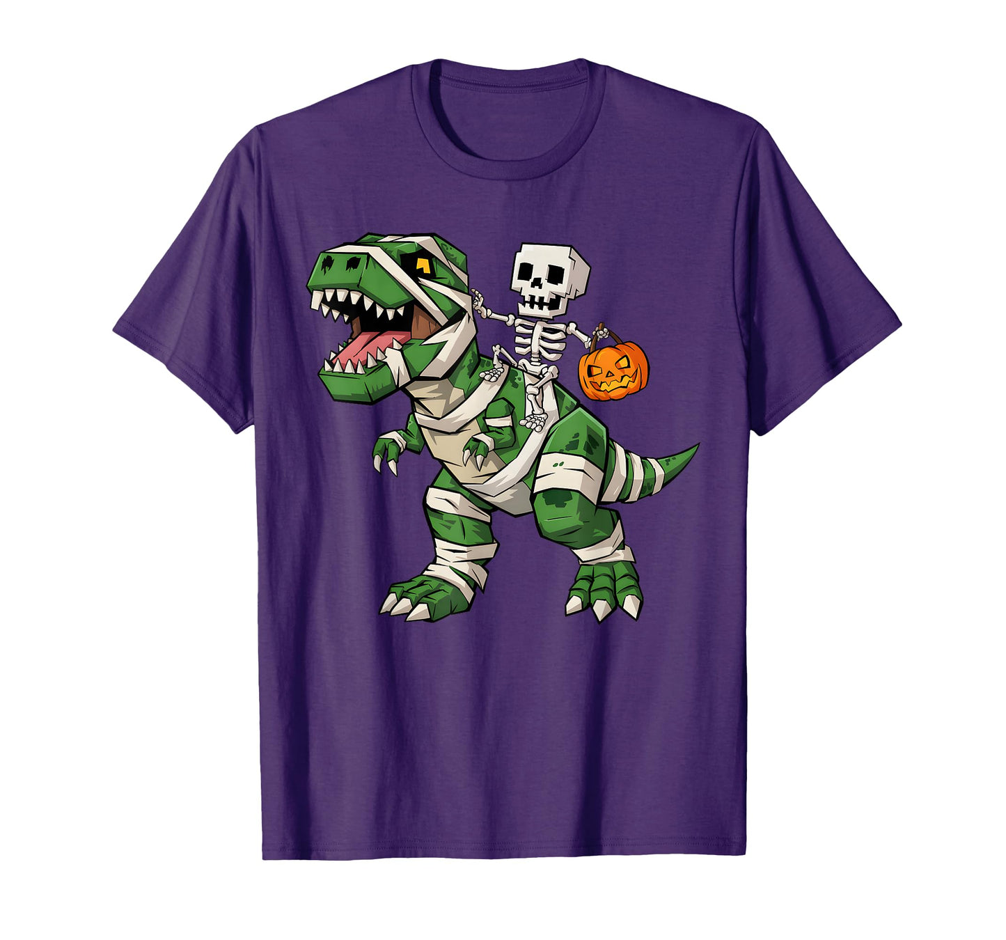 Skeleton Dinosaur T rex Boys Kids Funny Halloween Pumpkin T-Shirt