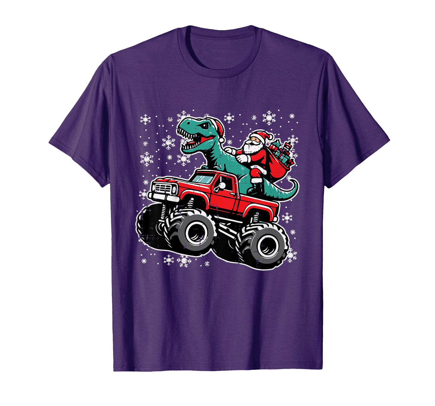 Kids Christmas Monster Truck Dino Santa Xmas Toddler Boys Kids T-Shirt