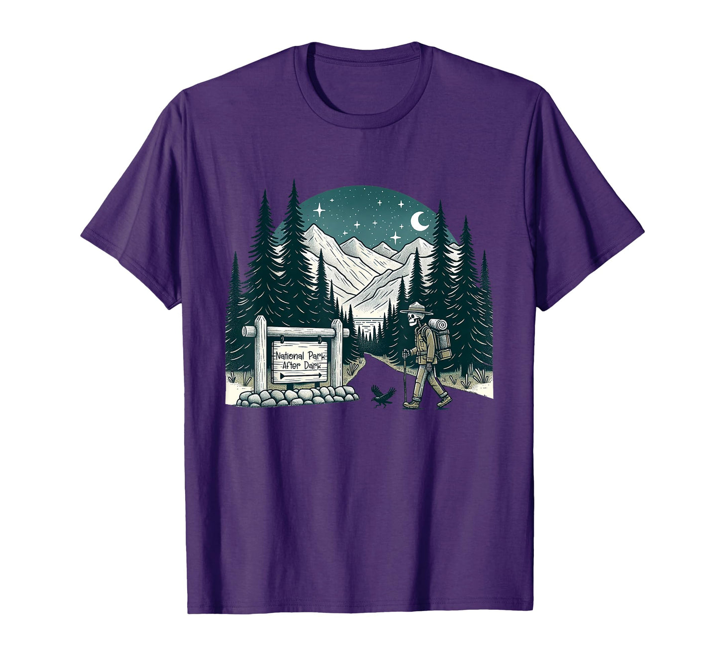 Vintage Retro National Park After Dark Skeleton Hiking Camping Outdoor T-Shirt, Small