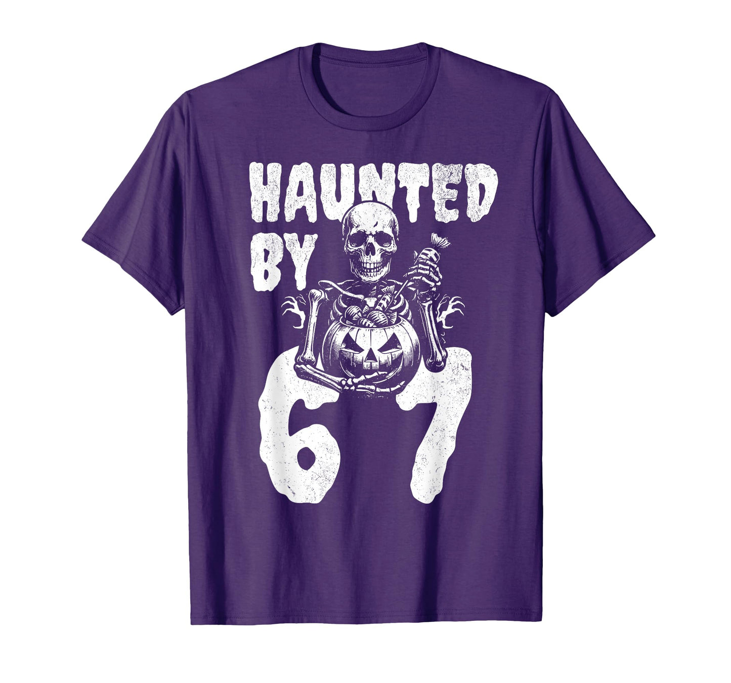 Funny Halloween Skeleton Haunted by 6 7 Meme T-Shirt
