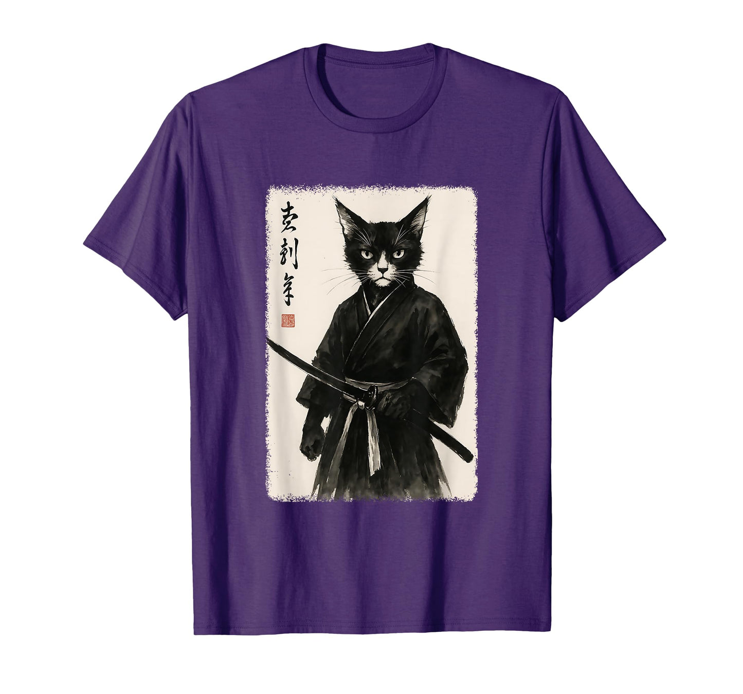 Samurai Cat Funny Vintage Japanese Graphic Art T-Shirt