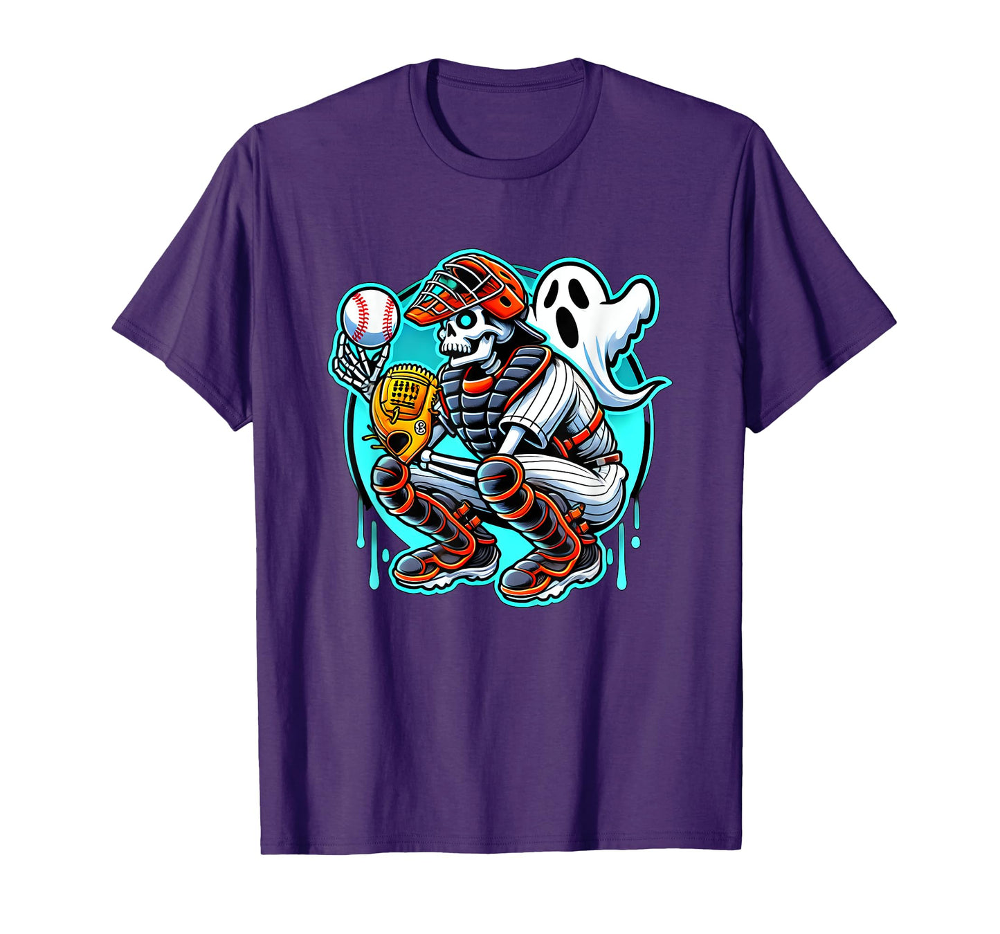 Halloween Skeleton Baseball Catcher T-Shirt