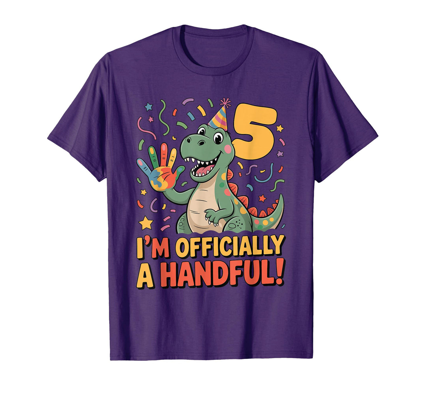 I’m Officially A Handful Funny 5th Birthday Kids Dinosaur T-Shirt