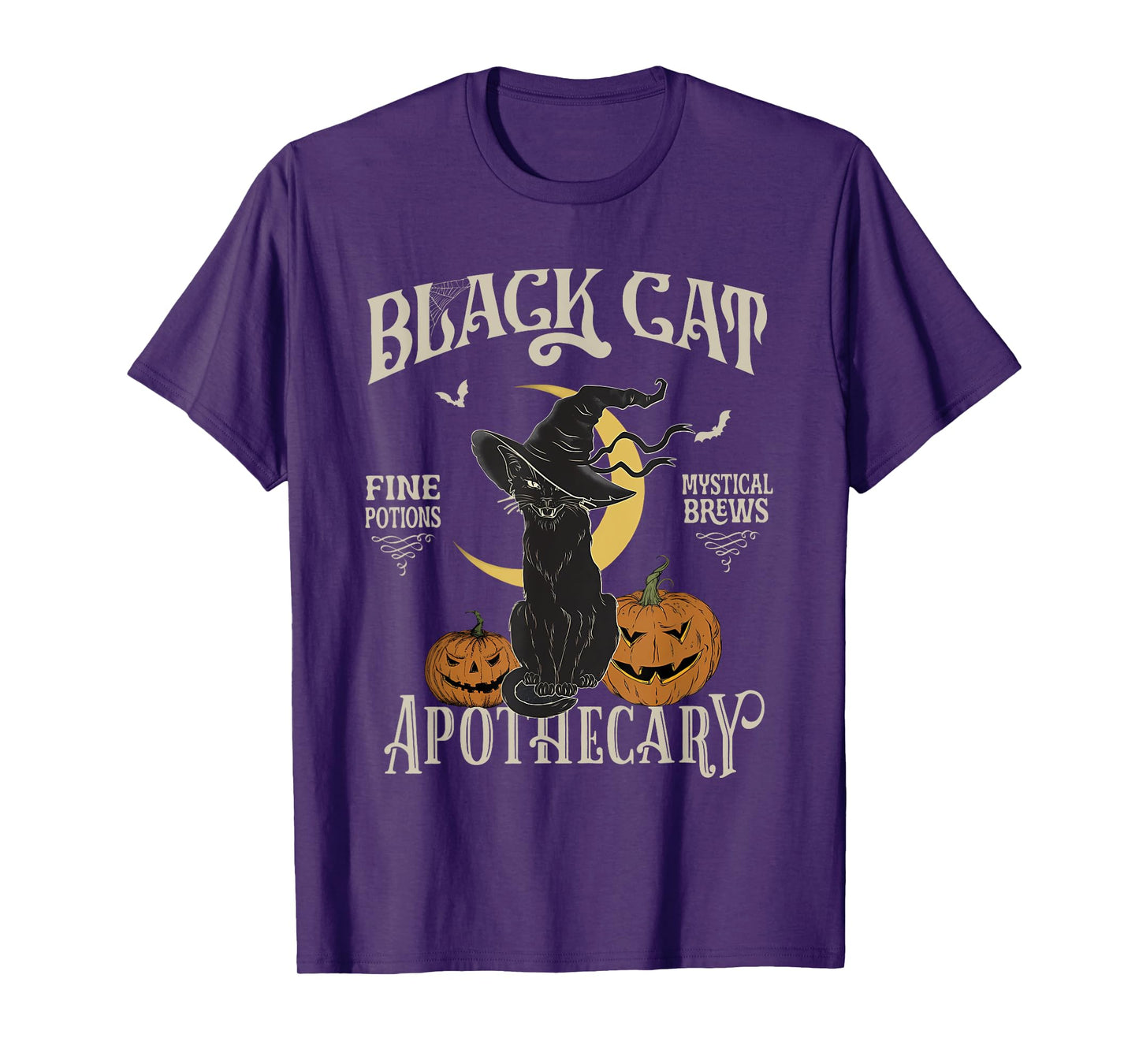Retro Scary Halloween Costume Black Cat Salem Apothecary T-Shirt
