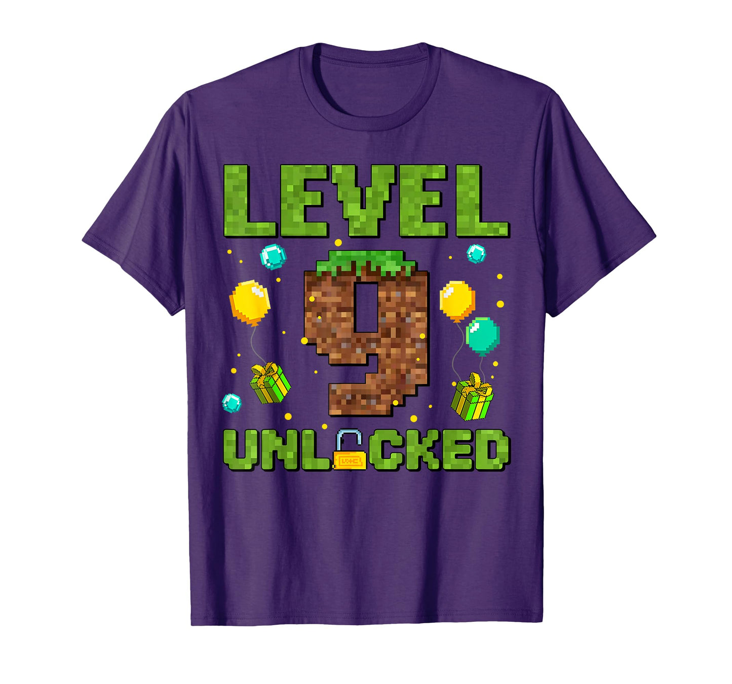 Funny 9th Birthday Boy Gamer Level 9 Unlocked Pixel Game T-Shirt