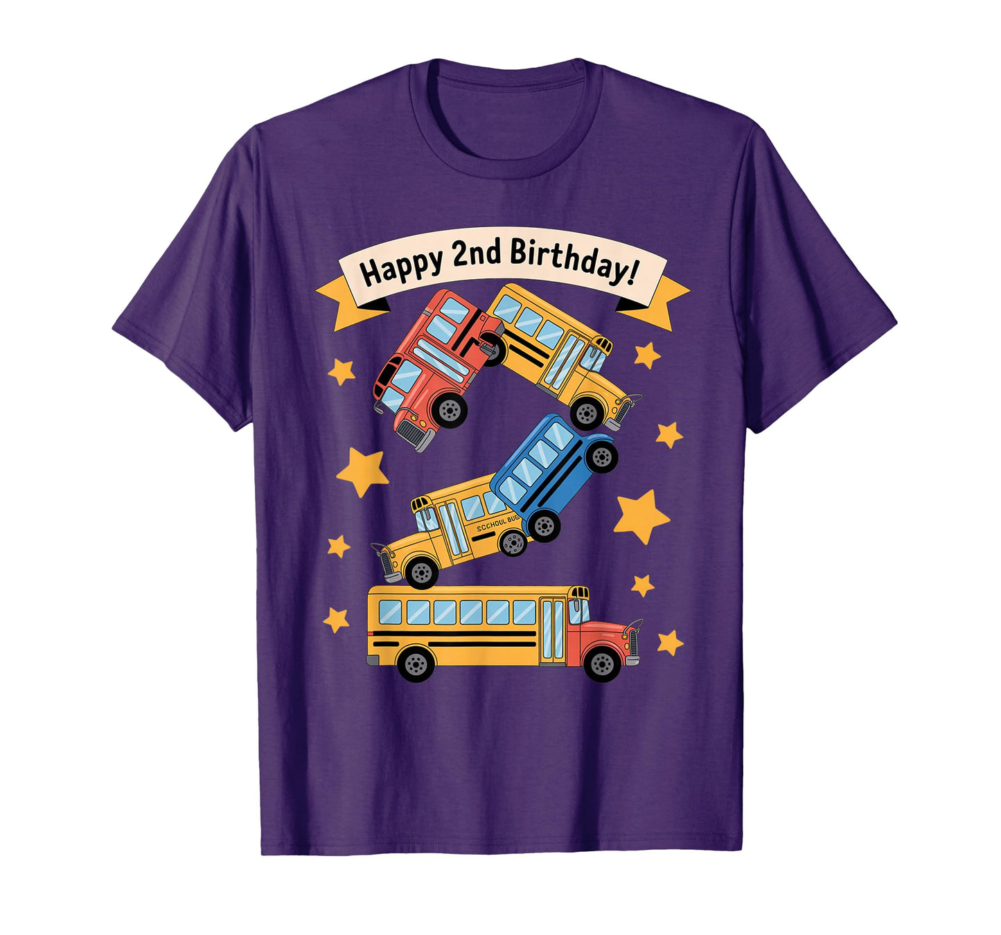 Funny School Bus 2 Year old Toddler Kids Party 2nd Birthday T-Shirt